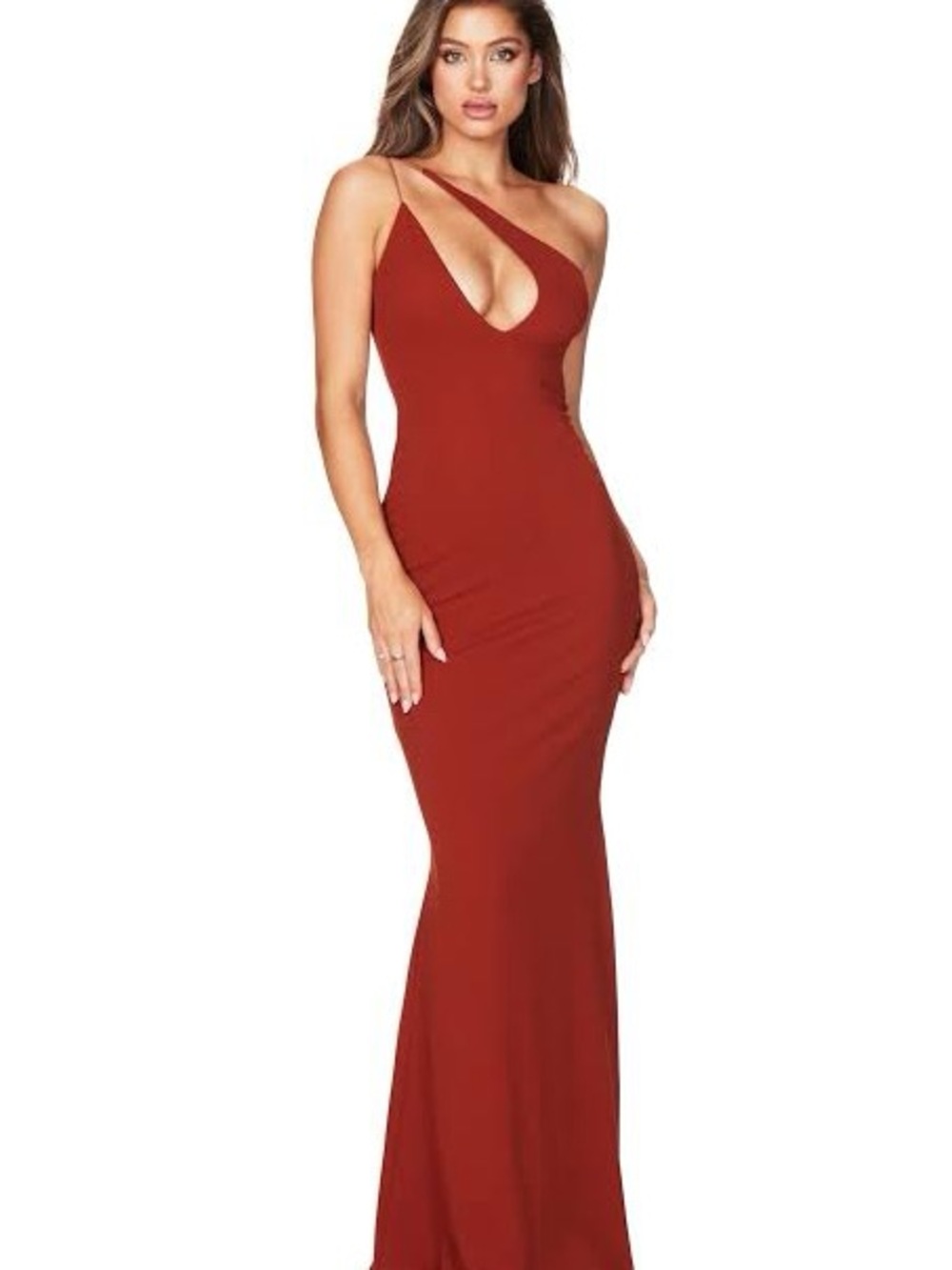 Jaus Nookie Lexi One Shoulder Evening Gown Rust